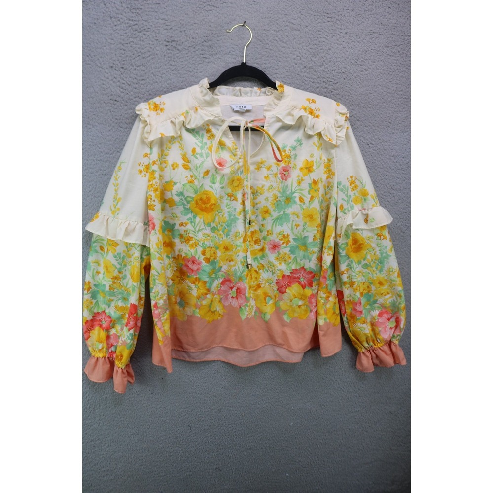 Fate Long Puff Sleeve Floral Tunic-Large-Ruffles-Tie Front-Cottagecore-Prairie